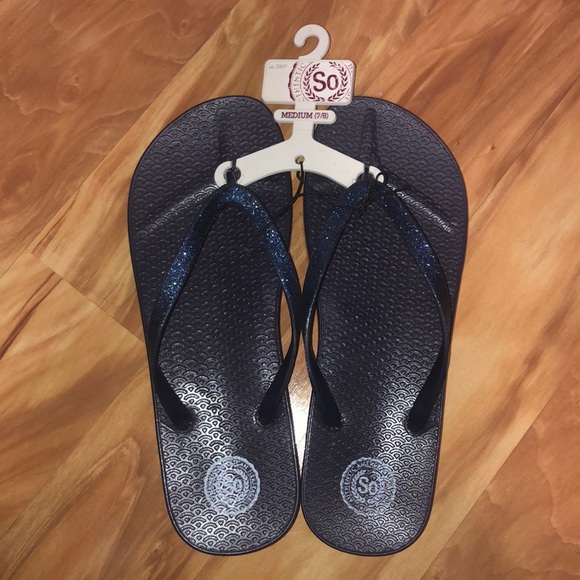 navy blue sparkly flip flops